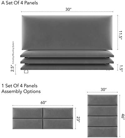 Vänt Wall Mounted Headboard Panels, Queen/Full, Velvet Smoke Grey