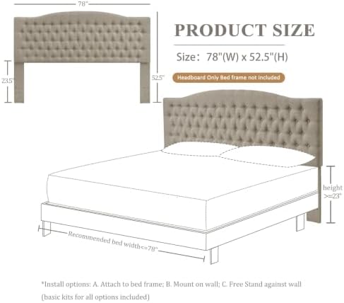 Furpopup Linen King Size Headboard Only, Upholstered Wall Mount, Linen