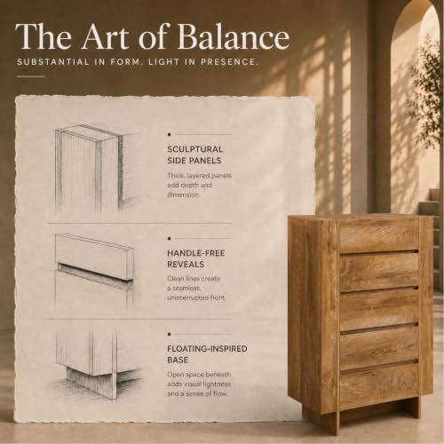 OKD 47" Tall 5 Drawer Dresser for Bedroom, 20" Depth for More Storage