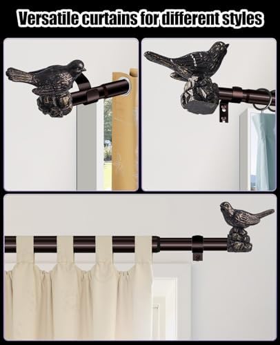 Bird-Shaped Decorative Curtain Rod Finials, 1 or 7/8 Inch, Easy Install, Set of 2 – Vintage Oil Bronze