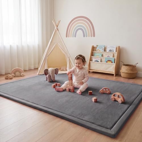 1.3" Thick Baby Play Mat for Floor,59x79 Large Memory Foam Tummy Time Mat