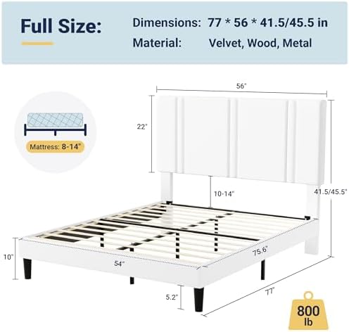 Allewie Full Size Platform Bed Frame with Velvet Upholstered Headboard