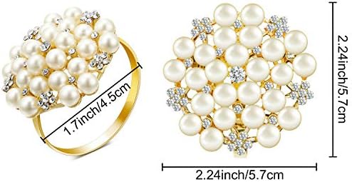 Hotop 288 Pcs Gold Napkin Rings Pearls Round Flower Napkin Buckles