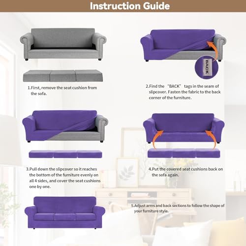 WEERRW 4 Pieces Couch Cover for Sofa Velvet Sofa Covers Washable, Purple