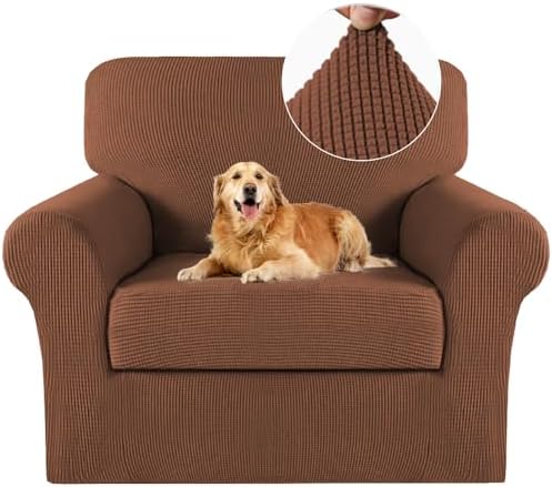 Turquoize 2 Piece Chair Covers Chair Slipcovers for Living Room Armchair Sofa Covers Chair Couch Cover with Arms Washable Furniture Protector for Chairs Feature Thick Fabric (Chair, Caramel)