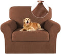 Turquoize 2 Piece Chair Covers Chair Slipcovers for Living Room Armchair Sofa Covers Chair Couch Cover with Arms Washable Furniture Protector for Chairs Feature Thick Fabric (Chair, Caramel)
