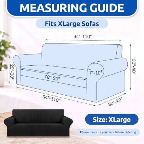 KEKUOU Stretch Oversized Couch Covers for Sofa Slipcover,Black