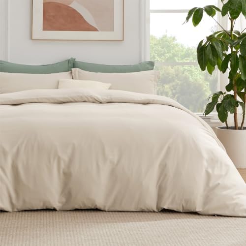 Bedsure Queen Duvet Cover with Fitted Sheet, Double Brushed Bedding, Linen