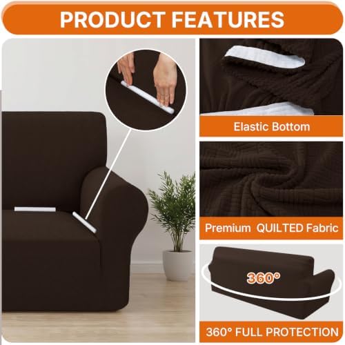 XINEAGE Stretch 2 Seater Slipcover, Non-Slip Pet Couch Cover,Dark Coffee