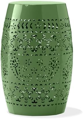 Christopher Knight Home Zoey Small Outdoor Side Table, Lace Cut Iron End Table, Metal Outdoor Stool, Hollow Drum Round Side Table, Decorative Garden Stool with Cutout Design for Patio Balcony, Green