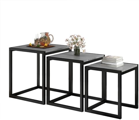 Nesting Coffee Table Set of 3, Stacking Metal Side Tables, Grey