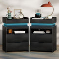 Baoz Modern Nightstands Set of 2 with Charging Station & LED Lights,Black