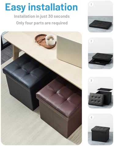 Bsketa Storage Ottoman Bench,17 Inch Folding Leather Foot Rest Stool, Black