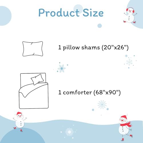 JSD 2 Piece Blue Snowman Kids Christmas Comforter Set Twin Size
