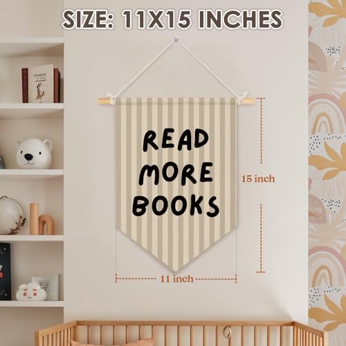 Classroom Reading Nook Decor, Read More Books Pennant Flag for Reading Corner Classroom Library 15x11 Inch - Beige
