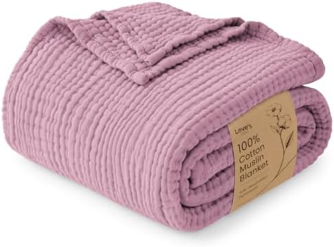 Love's cabin 100% Cotton Muslin Blanket Throw for Couch, Dusty Pink