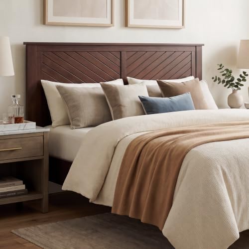 ComfIQ Serene Wood Panel Headboard with Chevron Scoring, Queen, Walnut