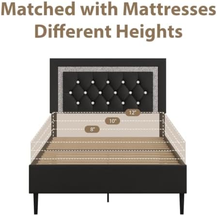BarnFurin Twin Bed Frame with Tufted Button Headboard, Black