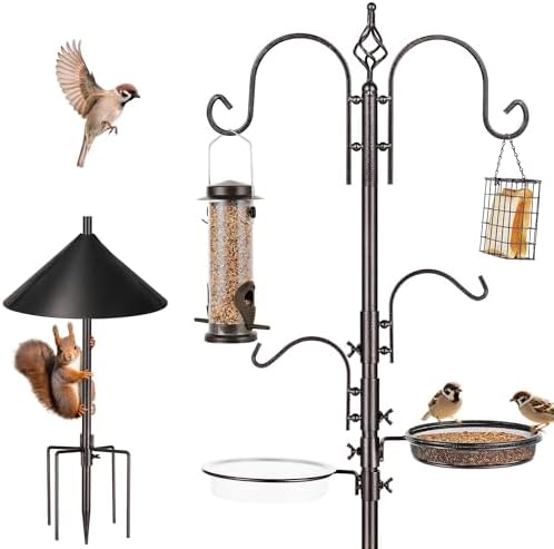 ERYTLLY Bird Feeders Bird Feeding Station Kit Bird Feeding Pole Wild Bird Feeder Hanging Kit with Squirrel Guard Baffle Suet Cage Tube Bird Feeder Planter Hanger Multi Feeder for Attracting Wild Birds