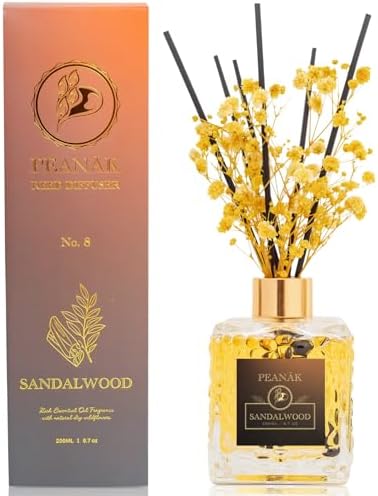 PEANÄK Set of 2 - Sandalwood Orange Fragrance Oil - Reed diffusers 6.7oz (200ml) 2 Pack of Long Lasting Scents for Home & Office,Living Room & Bathroom Shelf Decor and Gifts