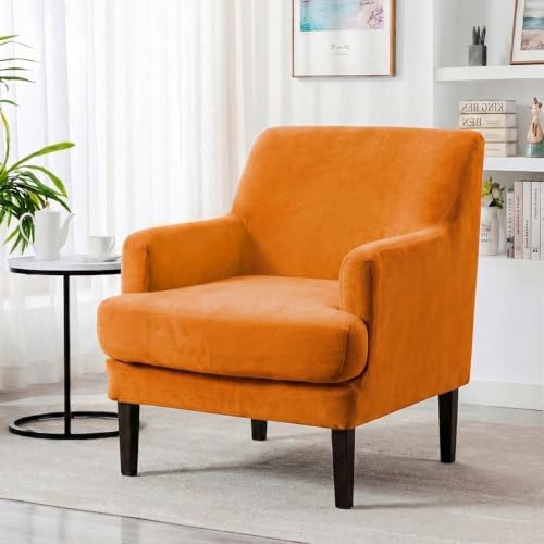 Mid-Century Accent Chair Covers with Cushion Cover Velvet 2 Pieces Upholstered Armchair Slipcovers for Living Room Comfy Sofa Reading Furniture Protector for Apartment Bedroom Office (Orange)