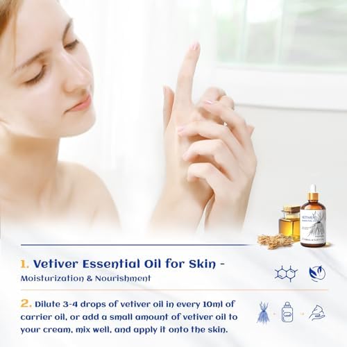 HIQILI Vetiver Essential Oil for Skin, Perfume, Aromatherapy