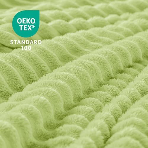 BEDELITE 3D Ribbed Cream Lime Fleece Throw Blanket for Couch, 50x60 Inch