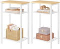 Hoctieon 2-Set 3 Tier End Table, Telephone Table Set of 2, Tall Side Table with Storage Set of 2, Small Nightstand for Small Spaces, Metal Frame, White and Yellow Oak