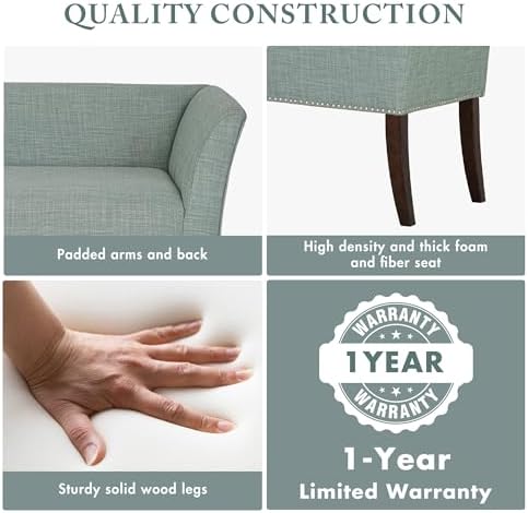 Madison Park Accent Bench for Living Room, Upholstered with Nailhead Trim, & Padded Seat Entryway Bench Small, End of Bed Bench with Back, 49.5" W x 19.25" D x 23" H, Light Blue