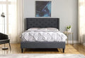 Oliver & Smith Upholstered Platform Queen Bed Frame - 51" Tall Button Tufted Headboard - Wood Slat Support - Blue – Durable - Easy Assembly