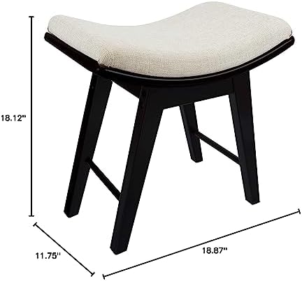 URFORESTIC Oak Wood Vanity Stool, Modern Makeup Dressing Stool with Concave Seat Surface,Capacity 300lb, Easy Assembly (Black)