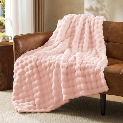 BEDELITE Cute Pink 3D Fleece Bubble Throw Blanket for Couch, 50x60 Inches