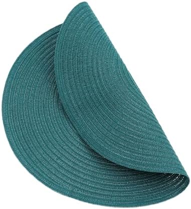 SHACOS Round Placemats Set of 4 Woven Braided Table Placemats 15 inch Circle Place Mats Washable Non Slip Table Mats for Home Wedding Party, Teal Green