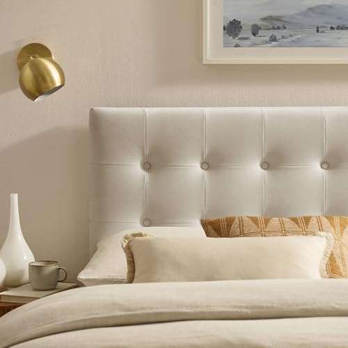 Modway Emily Queen Size Performance Velvet Headboard in Alabaster - Stain-Resistant Velvet Upholstery with Button Tufting and 7 Adjustable Height Positions