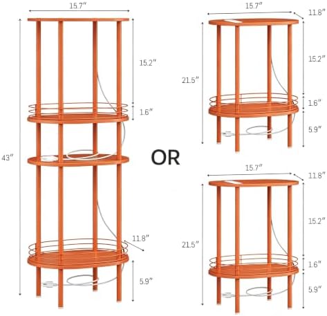 Small Oval Side Table with Charging Station, 2-Tier Orange Round End Table