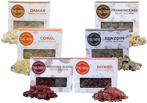 Resin Incense - Natural Tree Gum Sap - 6x30g Variety Pack Including Frankincense and Myrrh Copal Benzoin Dragon's Blood Damar