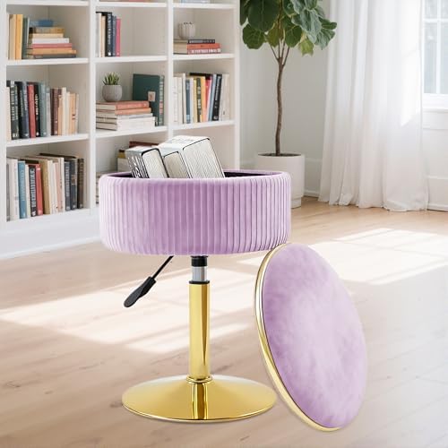 Adjustable Vanity Stool, Velvet Makeup Stool with Storage Purple