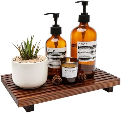 Decorative Wooden Tray for Bathroom Counter Kitchen Wood Riser Vanity Tray