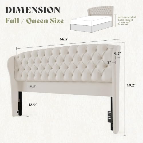 AMERLIFE Full/Queen Headboard Only, Velvet Curved Wingback, White