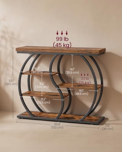 VASAGLE 39.4 Inchs Entryway Table, 5-Tier Console Table, Narrow Sofa Table