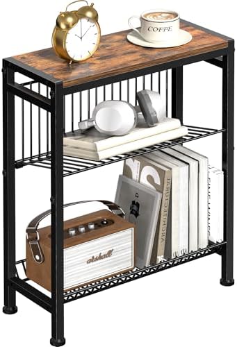 Narrow Side Table, 3-Tier End Table, Small Nightstand