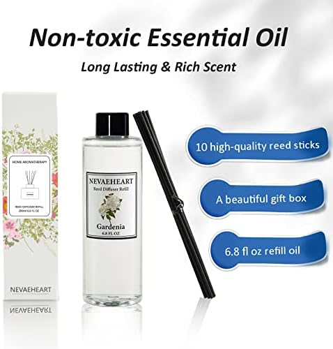 Reed Diffuser Refill, Jasmine & Mint Reed Diffuser Oil with Sticks Set, 6.8oz(200ml) Reed Diffuser Oil Refill Home Fragrance for Bedroom, Bathroom Home Decor