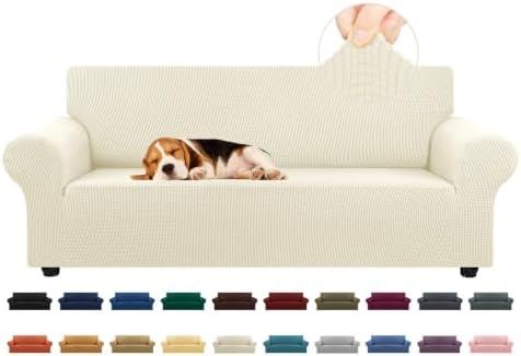 KEKUOU Stretch Couch Covers for Sofa, 3 Cushion Couch Slipcover,Beige
