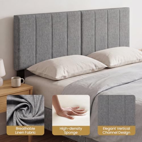GIANTEX Linen Upholstered Headboard for Queen Full Size Bed, Dark Grey