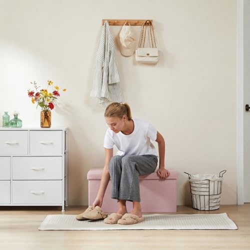 DUMOS 30 Inch Foldable Storage Ottoman Bench, Large Ottoman with Storage