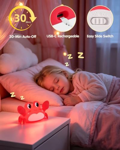 YISUN Crab Night Light for Kids, Silicone LED Dimmable Nursery Nightlight