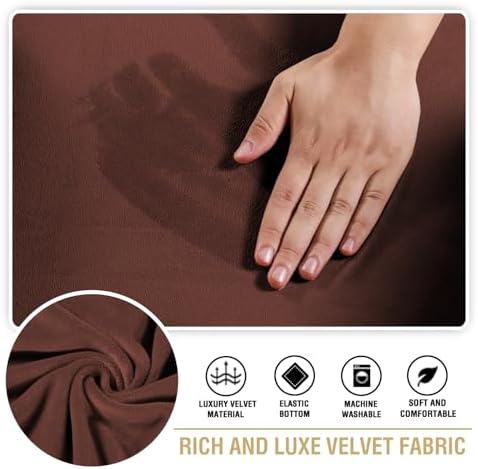 H.VERSAILTEX Stretch Velvet 2 Piece T Cushion Sofa Slipcovers for Living Room Individually Sofa Covers for 2 Cushion Seat Cushion Covers Stay with Elastic Bands (Sofa, Burnt Brick)