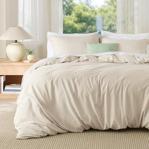 Bedsure Duvet Cover Full Size, 3Pcs Soft Double Brushed Bedding Set, Beige