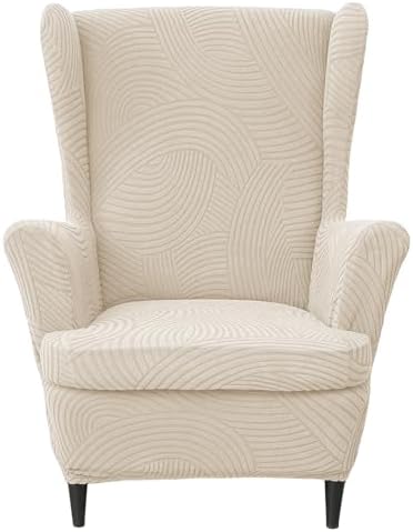HAOYONG Wing Chair Slipcovers Printed Wingback Chair Covers 2 Pieces Wingback Armchair Slipcover Stretch Chair Slip Covers Washable Armchair Protector Cover for Living Room and Bedroom