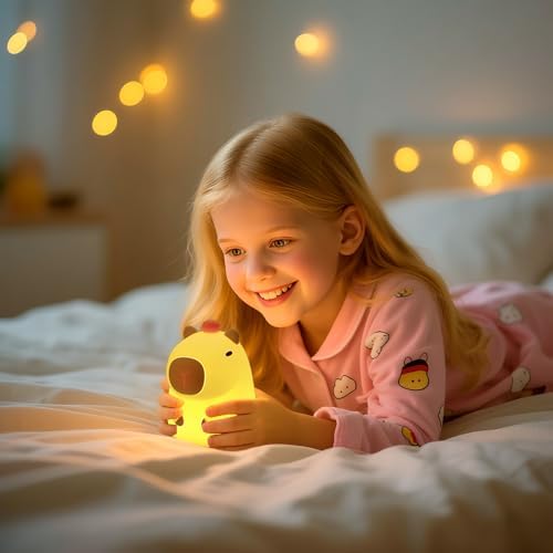 Cute Capybara Night Light, Squishy Animal LED Night Lamp Rechargeable, Novelty Nursery Lamp Nightlight for Kids, 2 Levels Dimmable Touch Lamp for Bedroom, Room Decor Gifts Stuff for Girls Boys